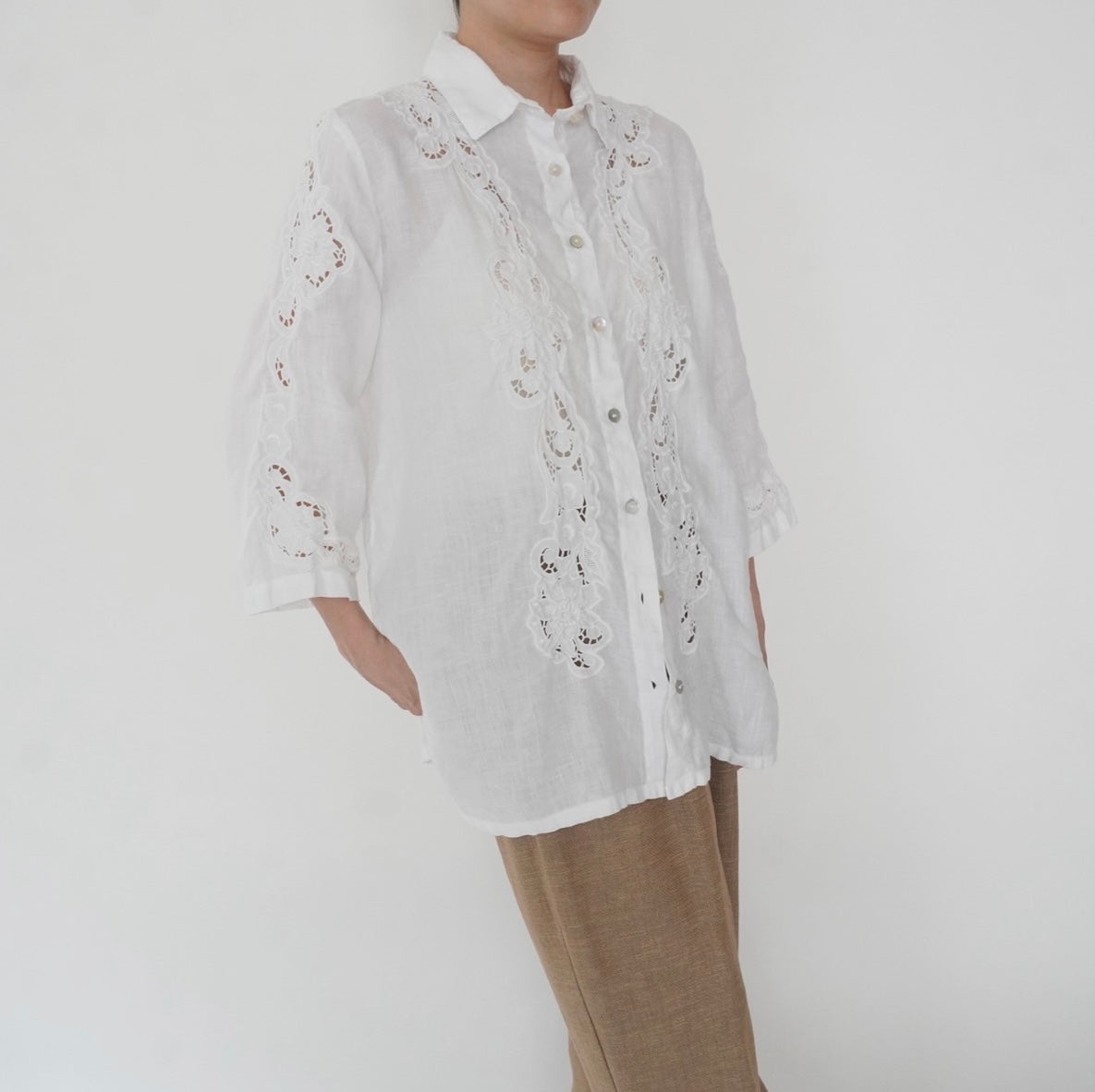 90s Linen Lace Shirt Made in Italy