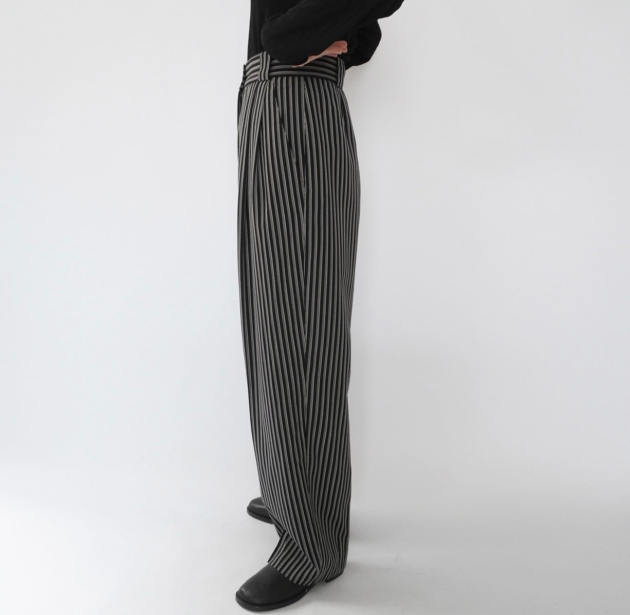 80s Black White Striped  Pants Made in Italy
