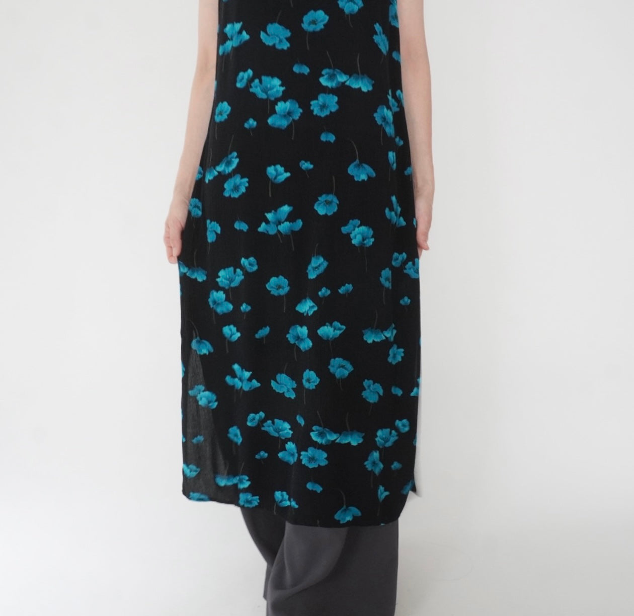 90s Rayon  Printed Sleeveless Dress