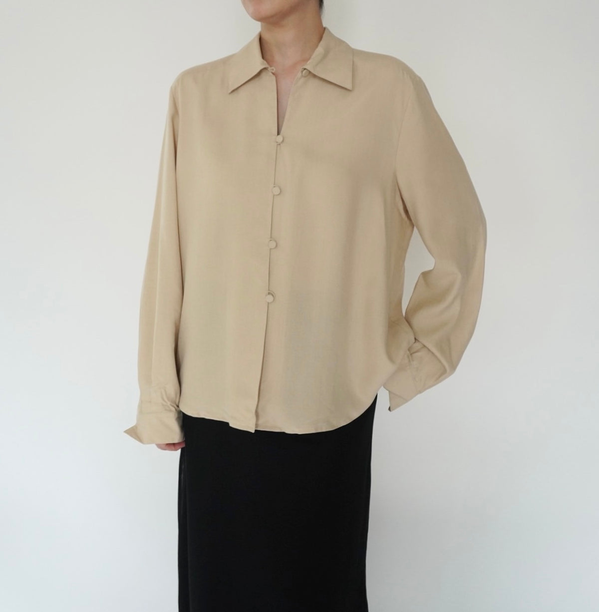 90s Beige Silk Shirt