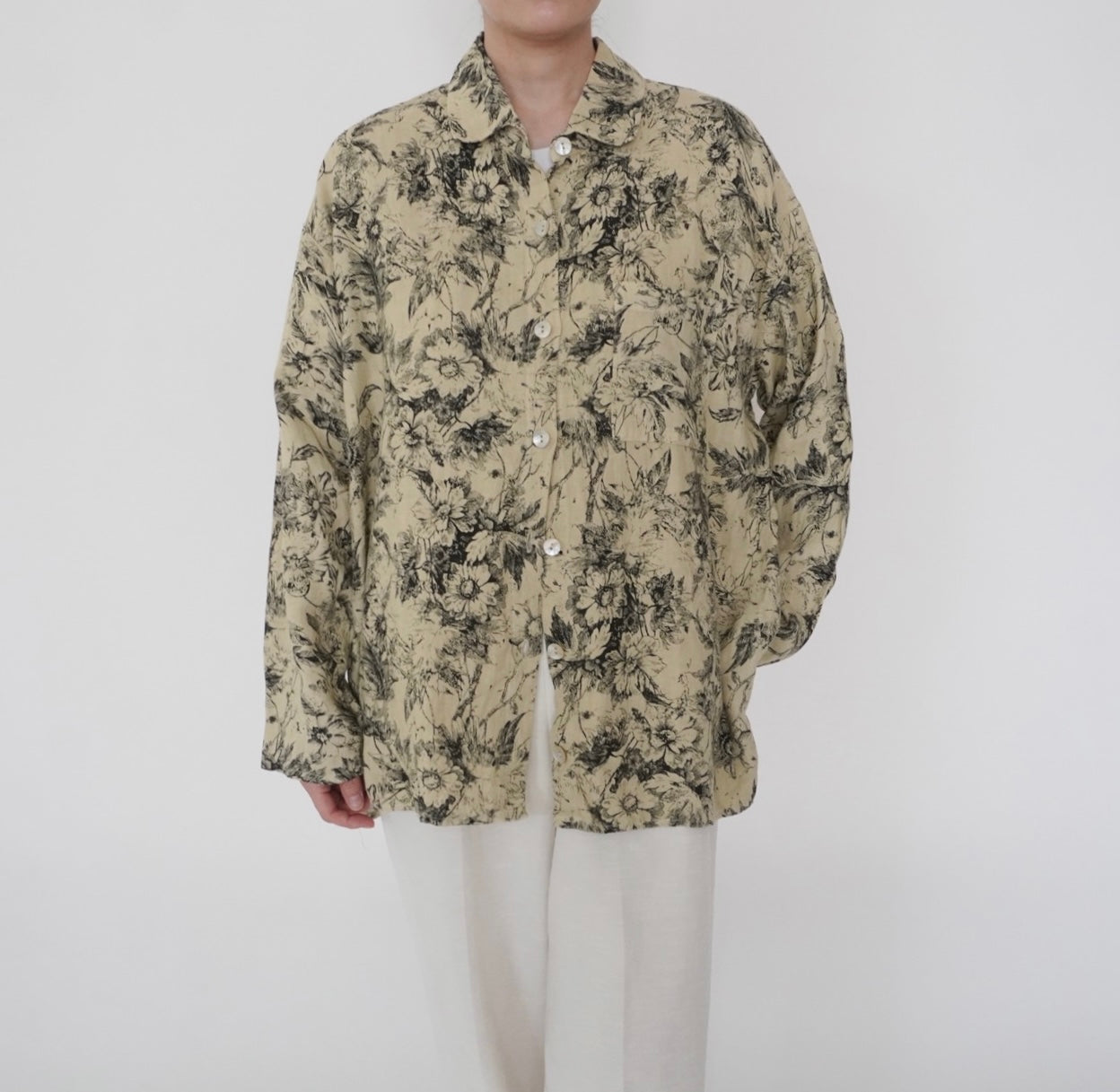 90s Floral Print Linen Shirt,Jacket Made in USA