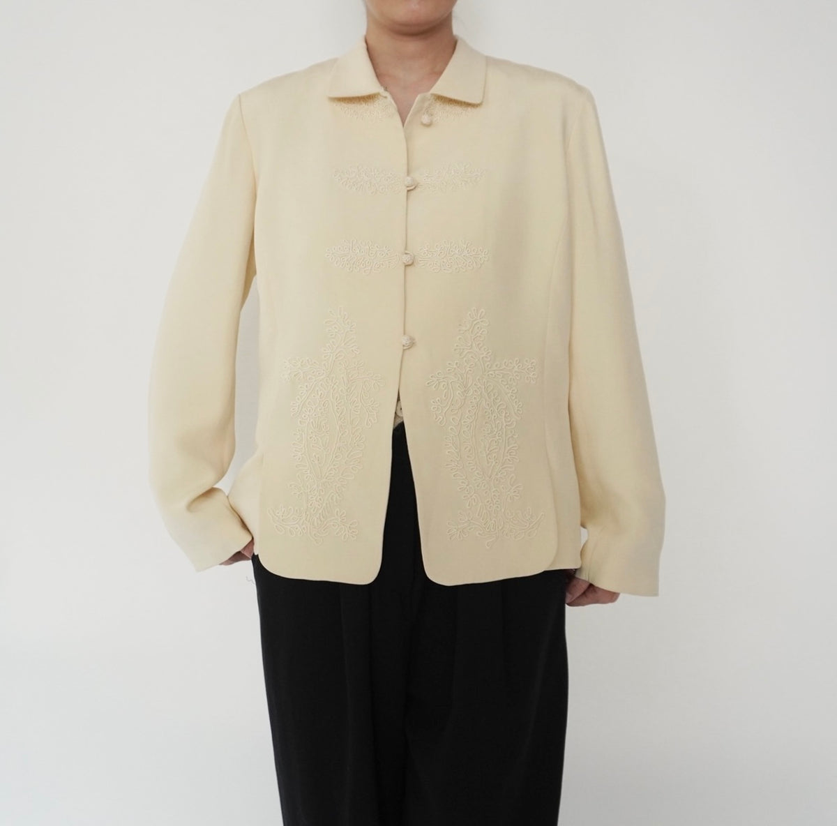 90s Cord Lace Design Silk Jacket