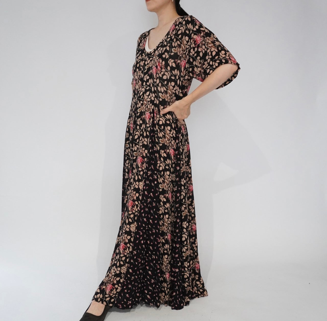 80s Floral Printed Rayon Dress
