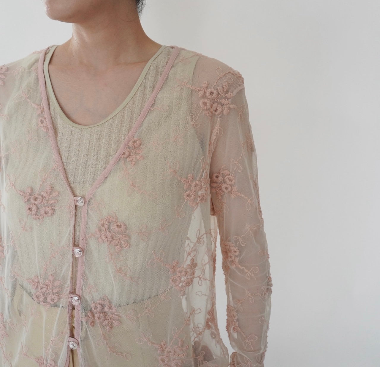 80s Embroidery Sheer Blouse Made in USA