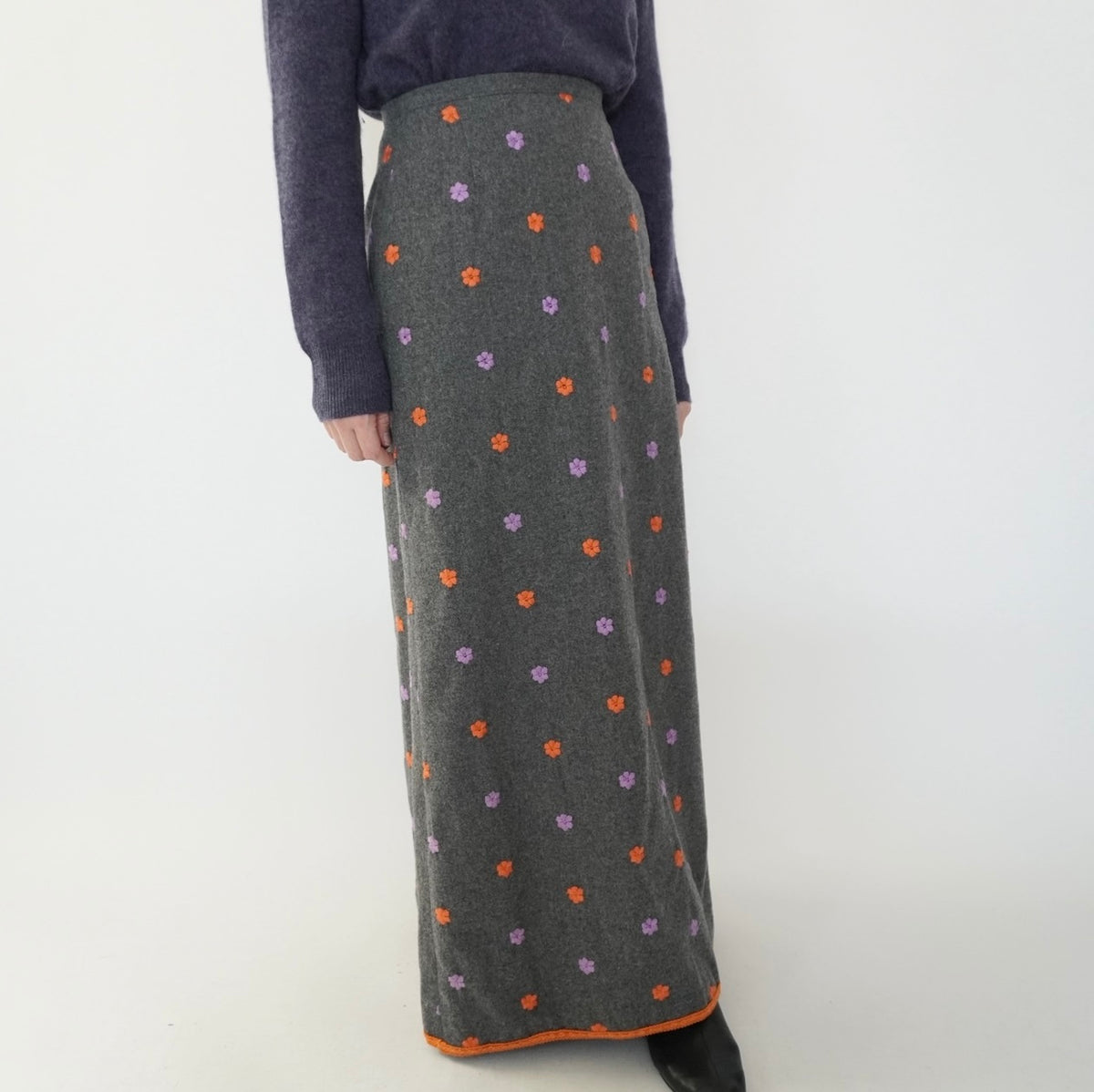 90s Wool Embroidery Maxi Skirt Made in Italy
