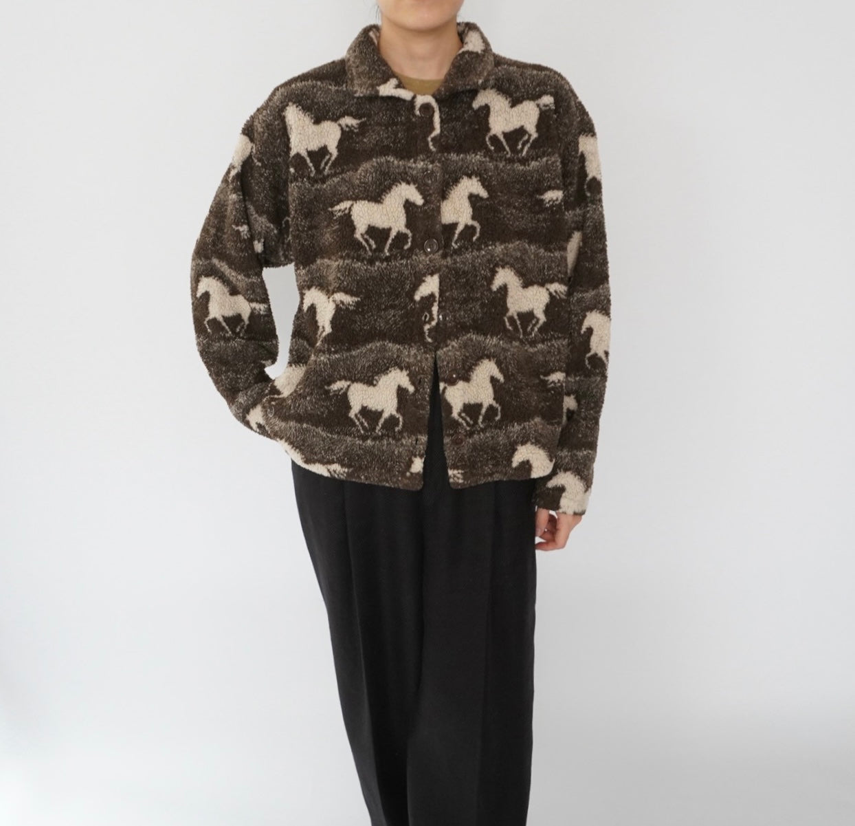 90s Horse Pattern Fleece Jacket