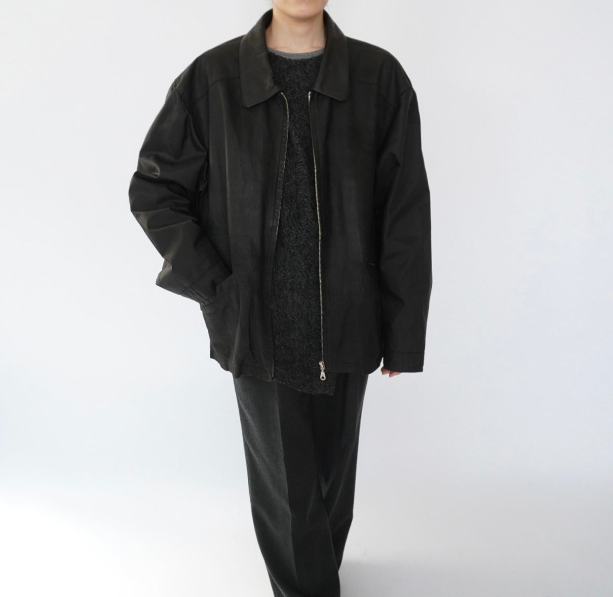 90s Leather × Nylon Jacket