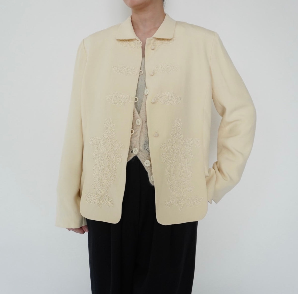 90s Cord Lace Design Silk Jacket
