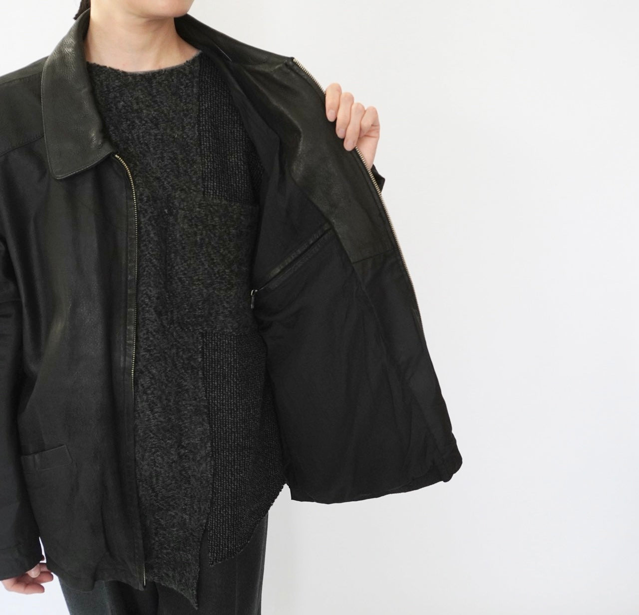 90s Leather × Nylon Jacket