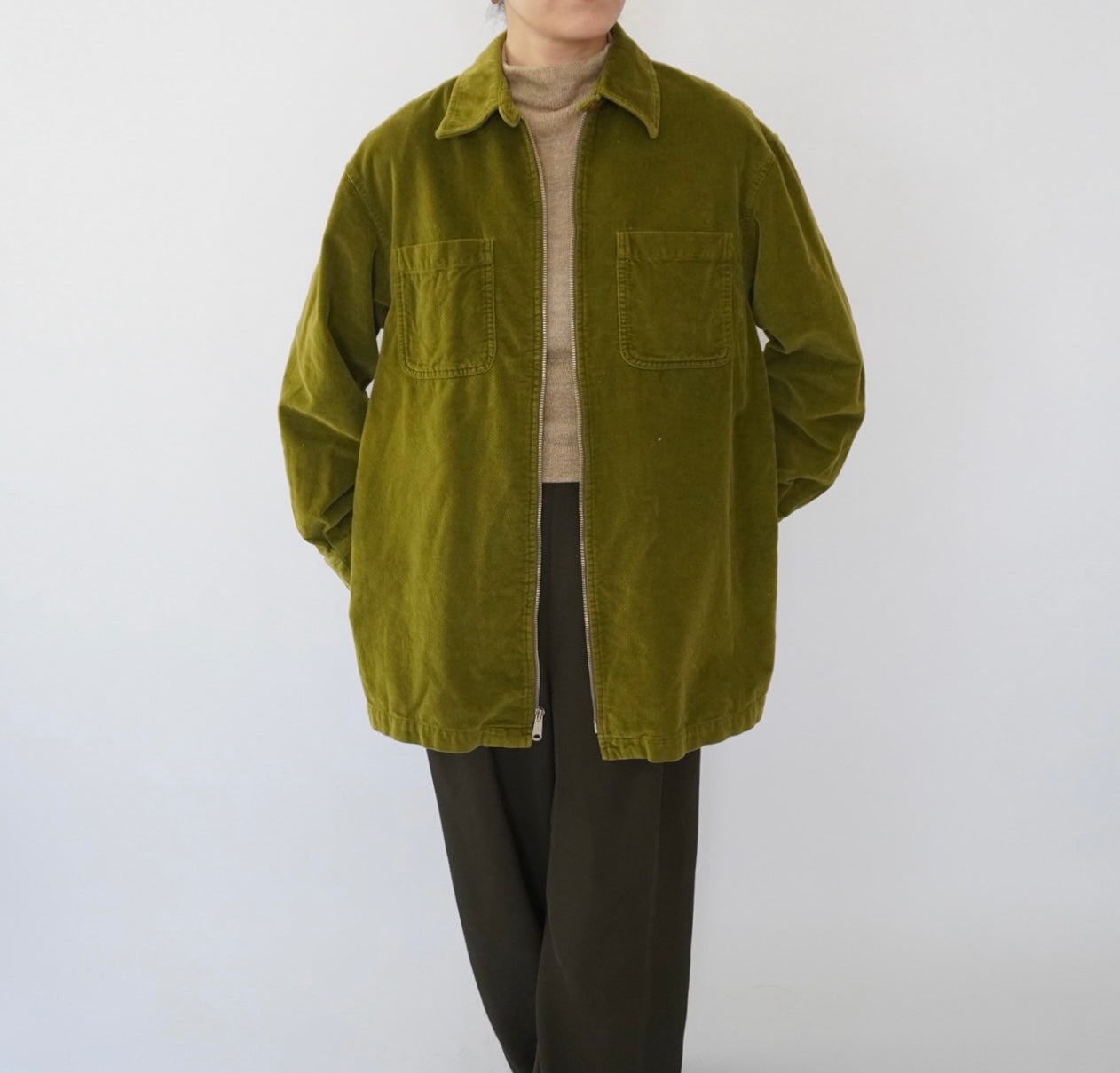 90s Velour Zip Shirt Jacket