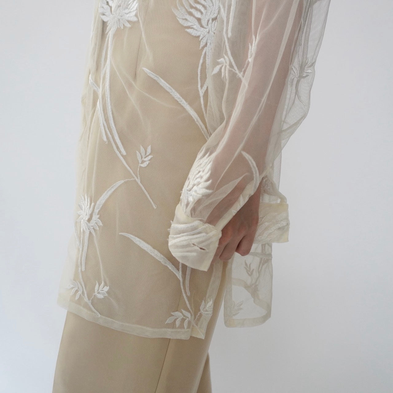 90s Embroidery Sheer Shirt