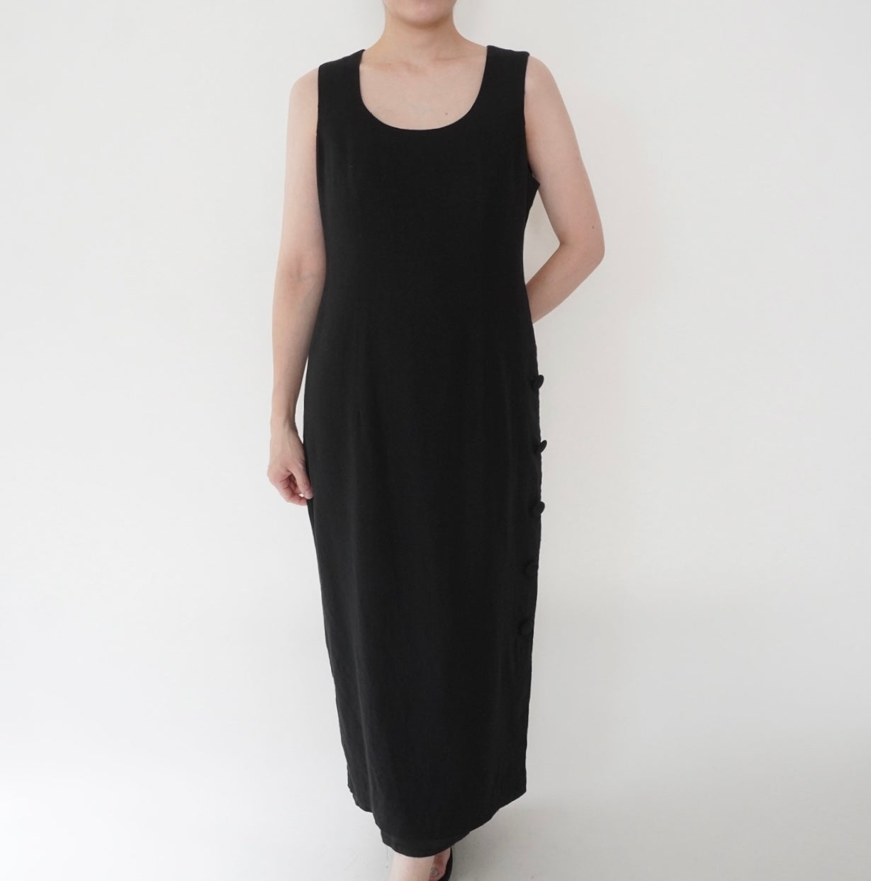 90s Black Linen Dress