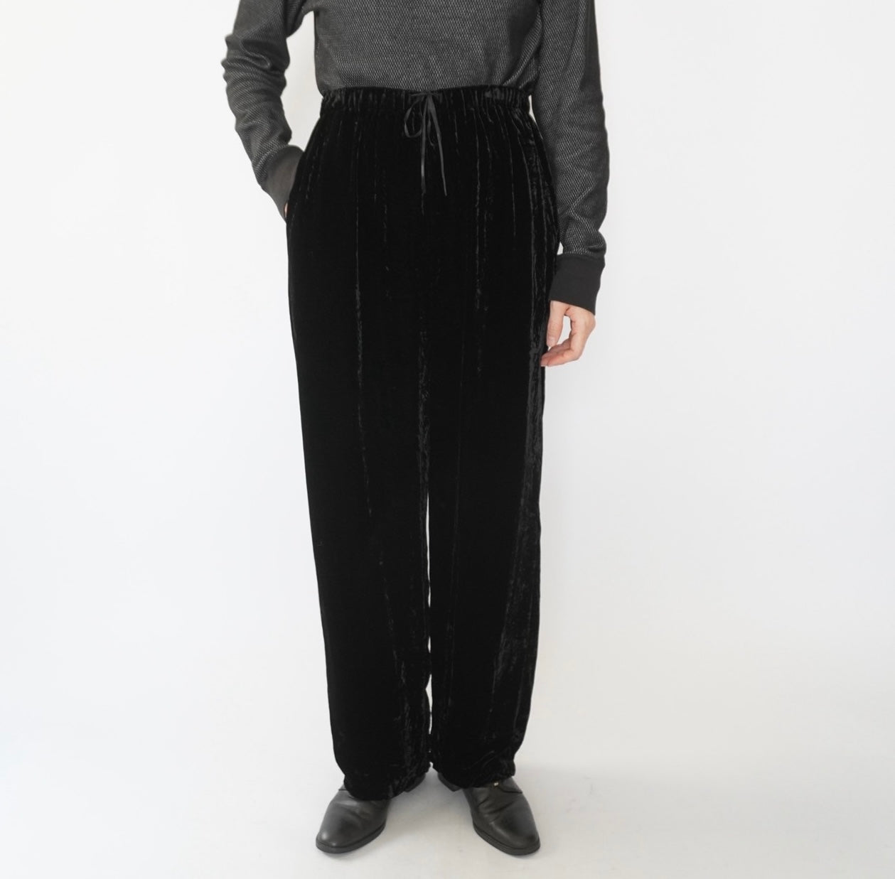 90s Black Velour Wide Pants