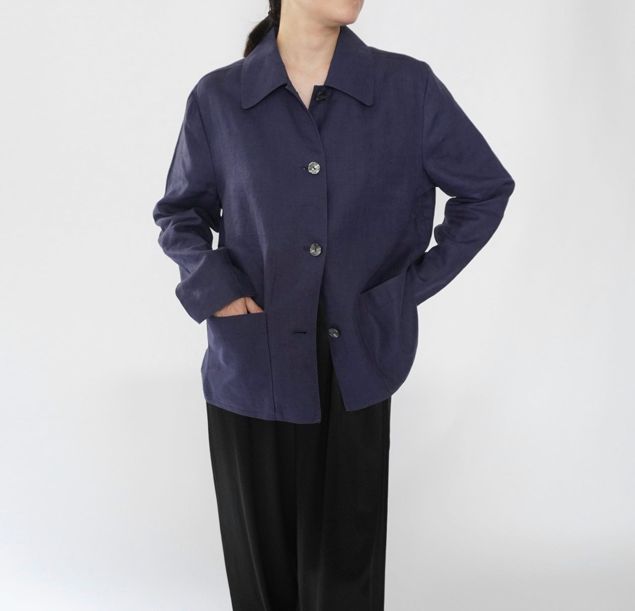 90s Navy Linen Jacket
