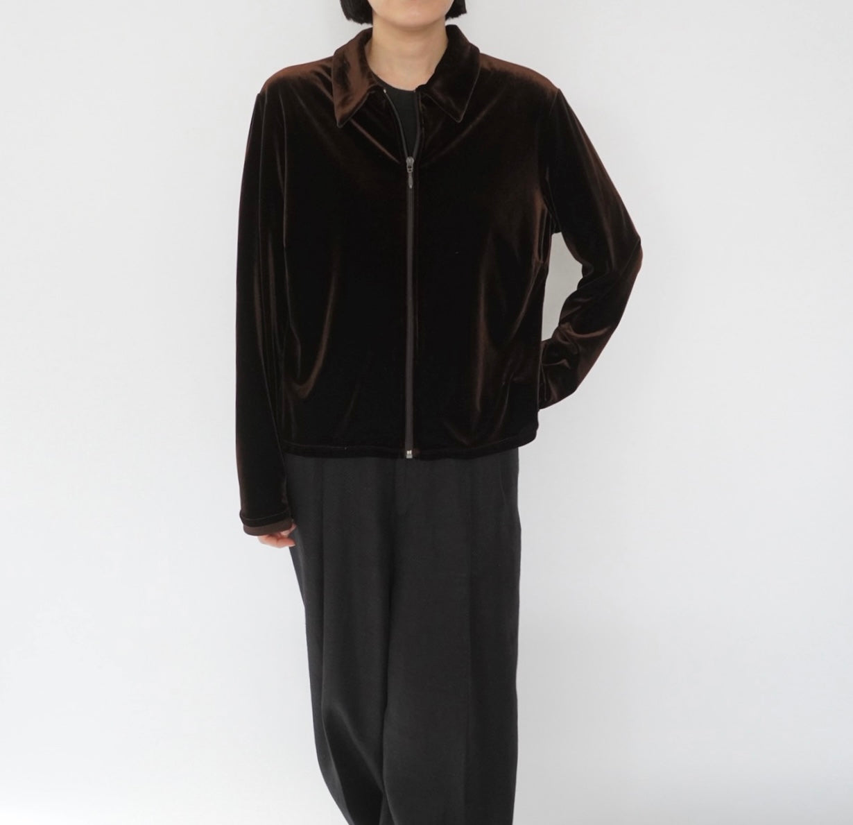 90s "J.CREW" Velour Zip Shirt