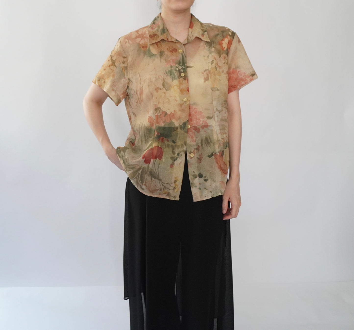 80s Printed Sheer Shirt Made in USA