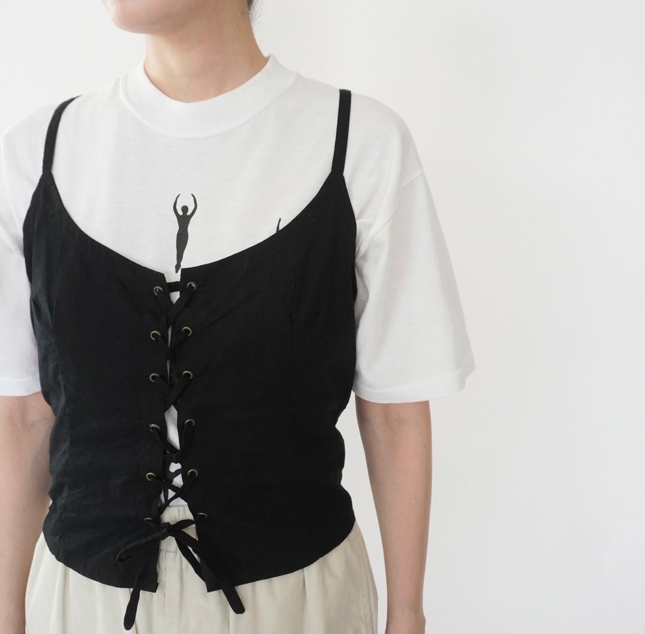 90s Lace Up Design Camisole Top