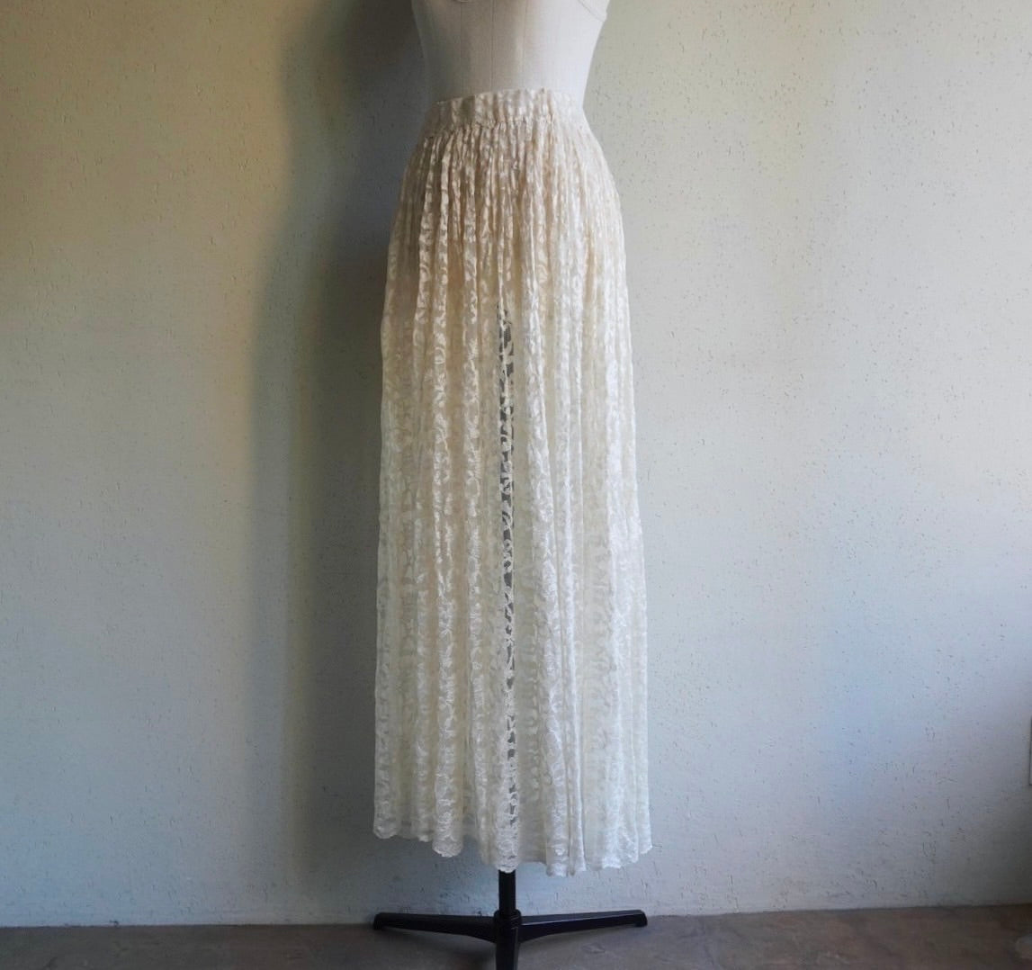 80s Lace Sheer Design Maxi Skirt