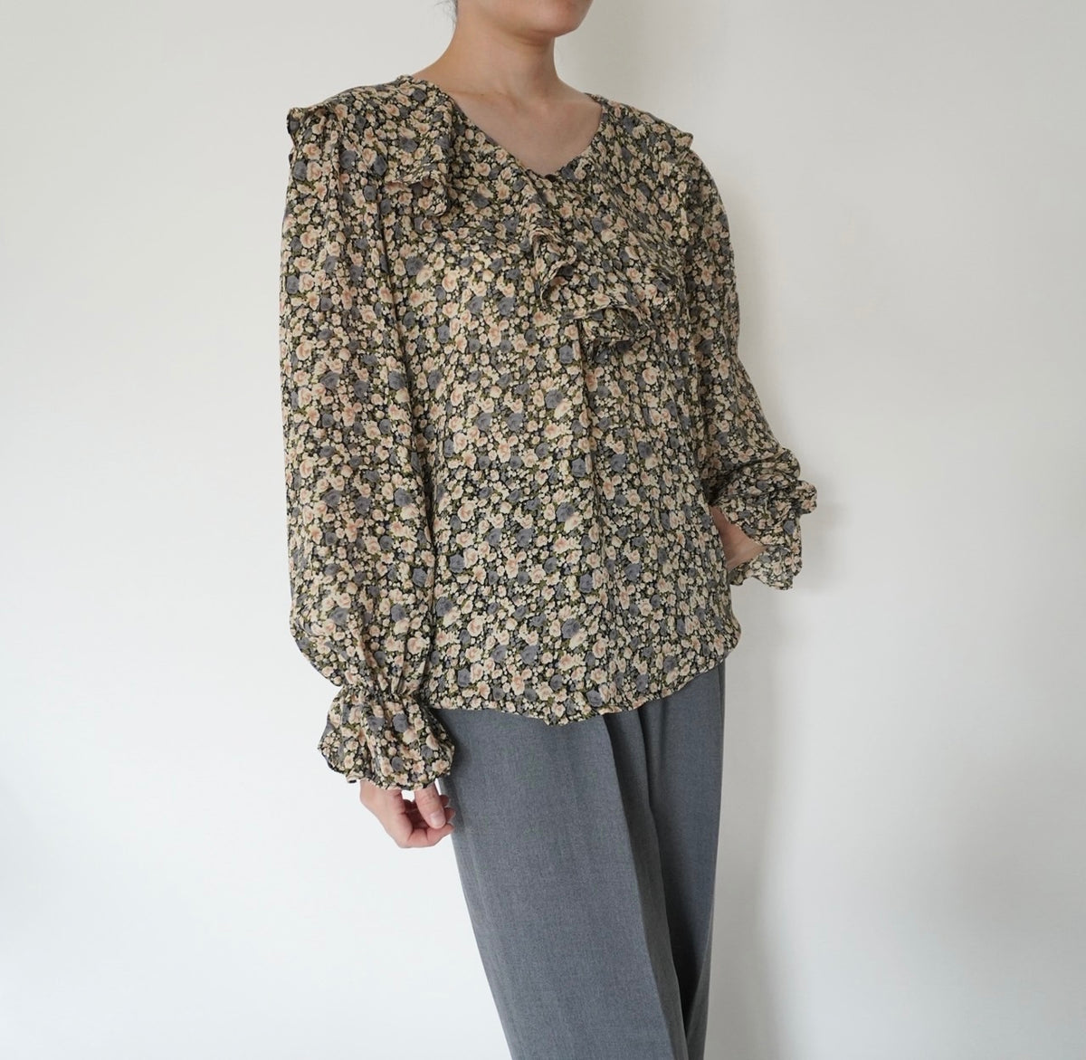 90s Flower Ruffle Blouse Made in USA