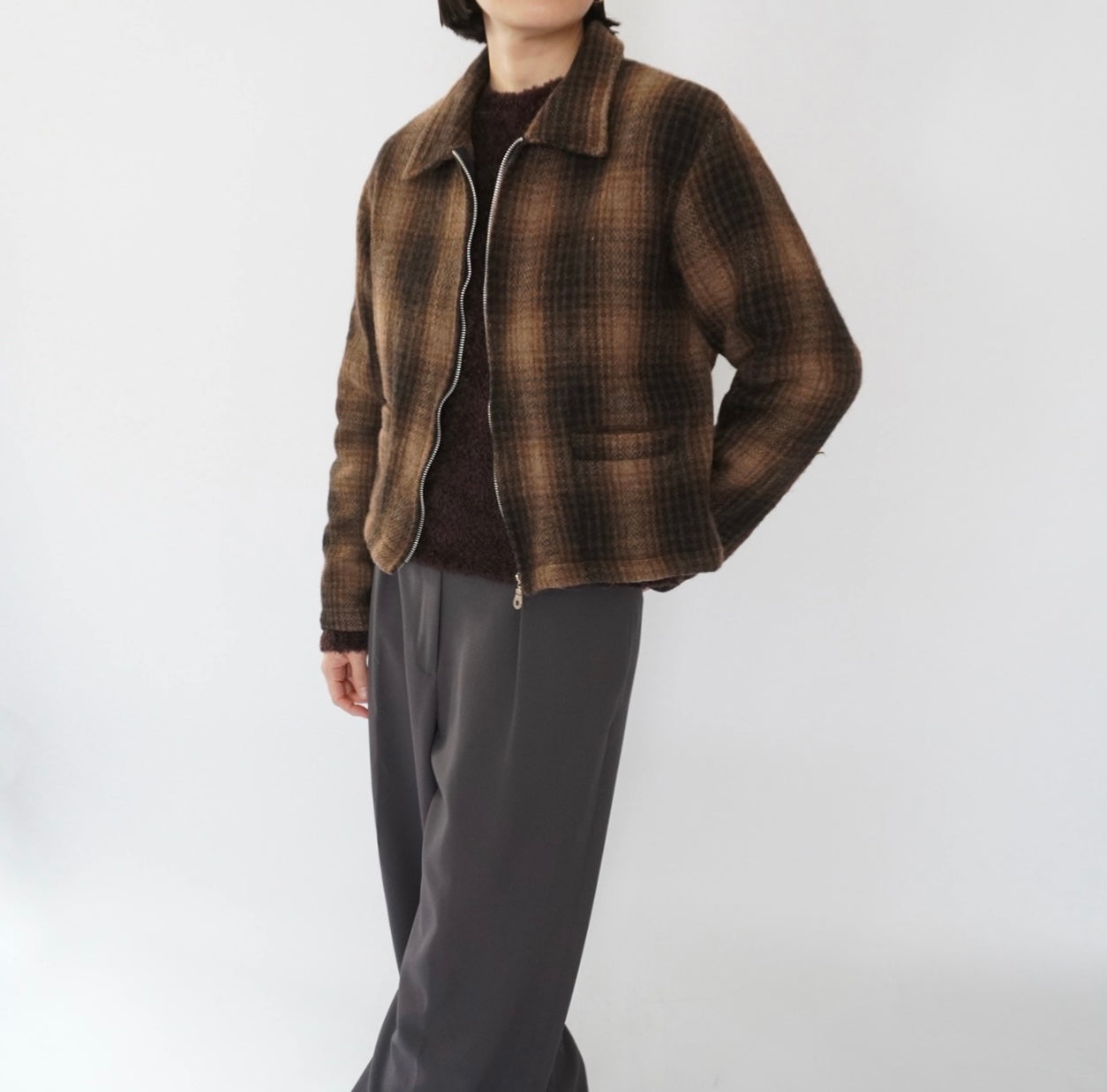 90s Wool Shadow Plaid Jacket