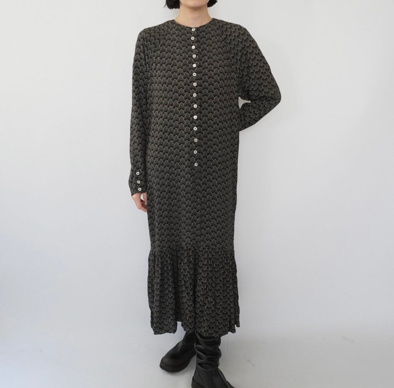 80s Design Rayon Pattern Dress Made in USA
