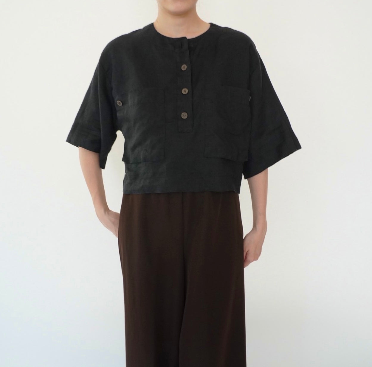 90s Linen Cropped Blouse