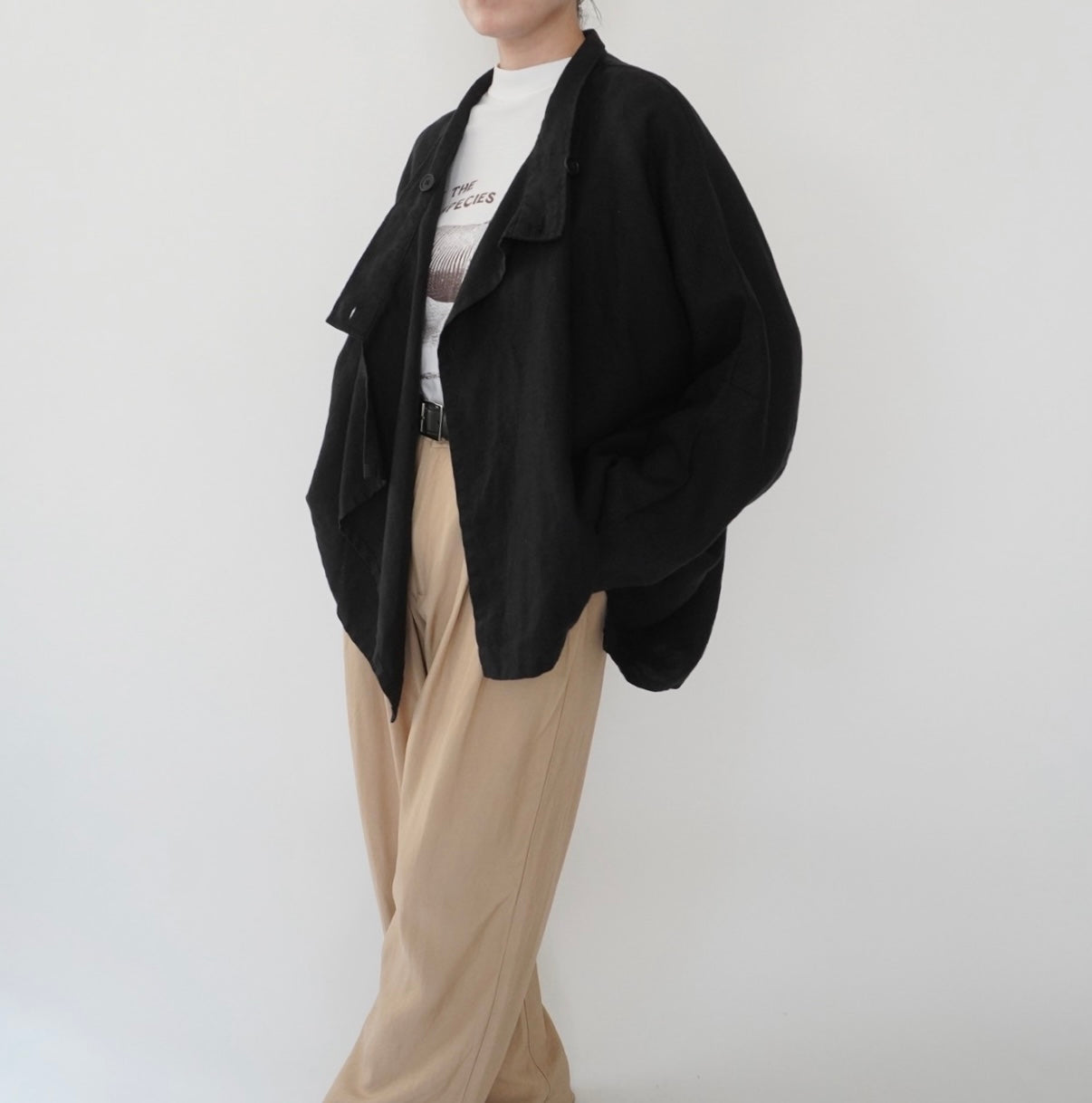 90s Black Linen Design Jakcet
