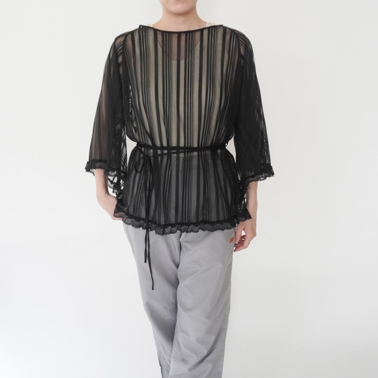 90s Sheer Lace Design Blouse