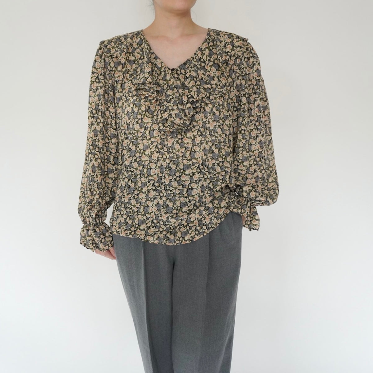90s Flower Ruffle Blouse Made in USA