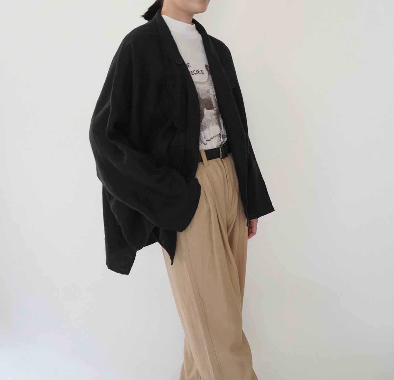90s Black Linen Design Jakcet
