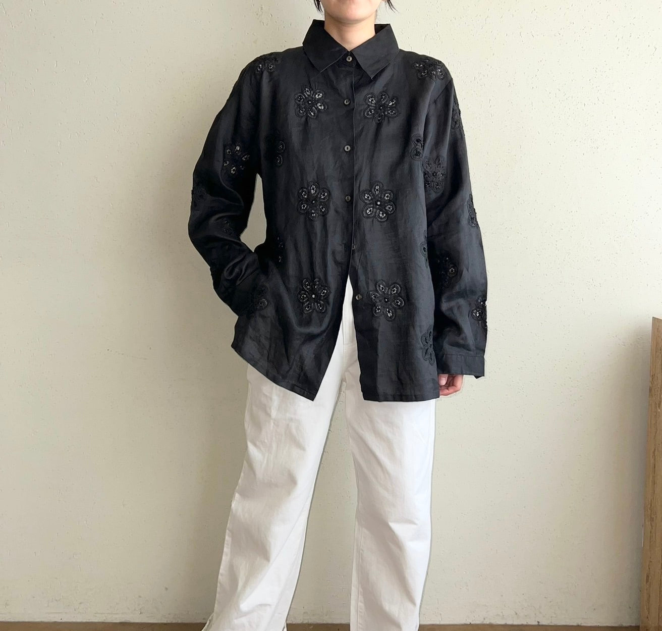 90s Black Cut Lace Shirt
