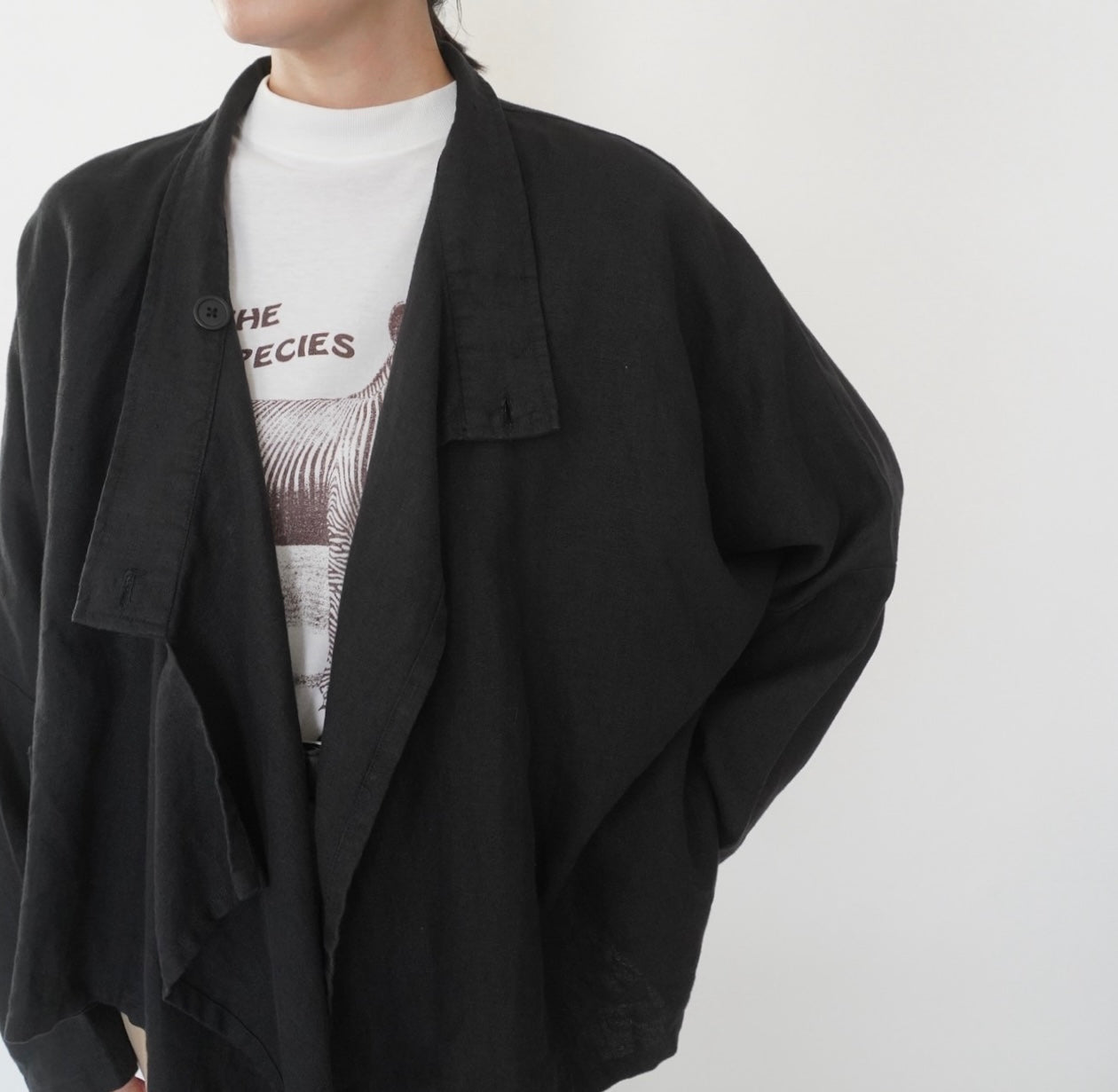 90s Black Linen Design Jakcet