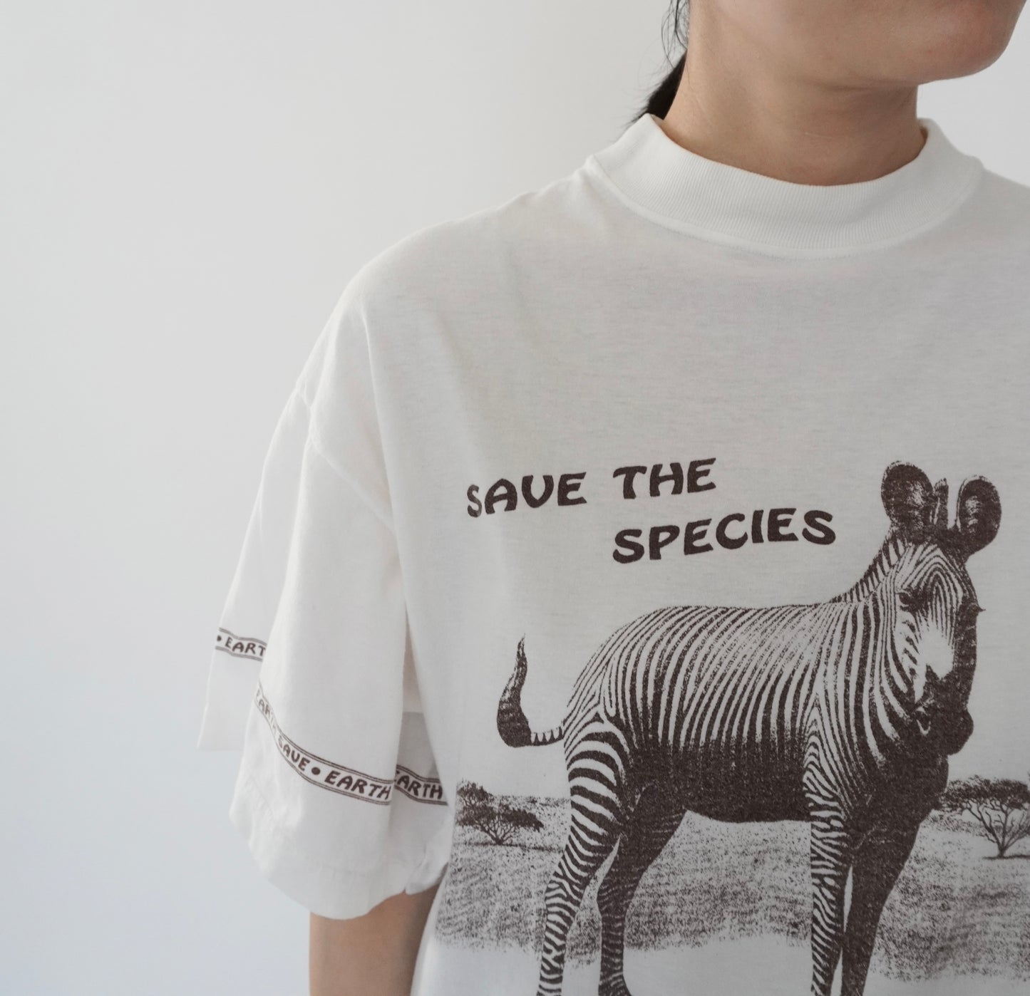 90s  Zebra Printed Mock Neck T-shirt