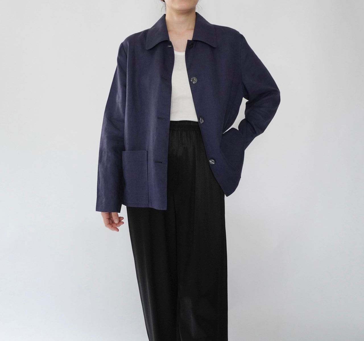 90s Navy Linen Jacket