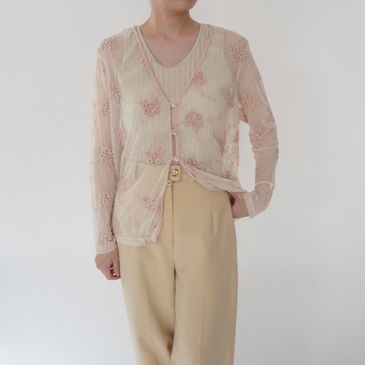 80s Embroidery Sheer Blouse Made in USA