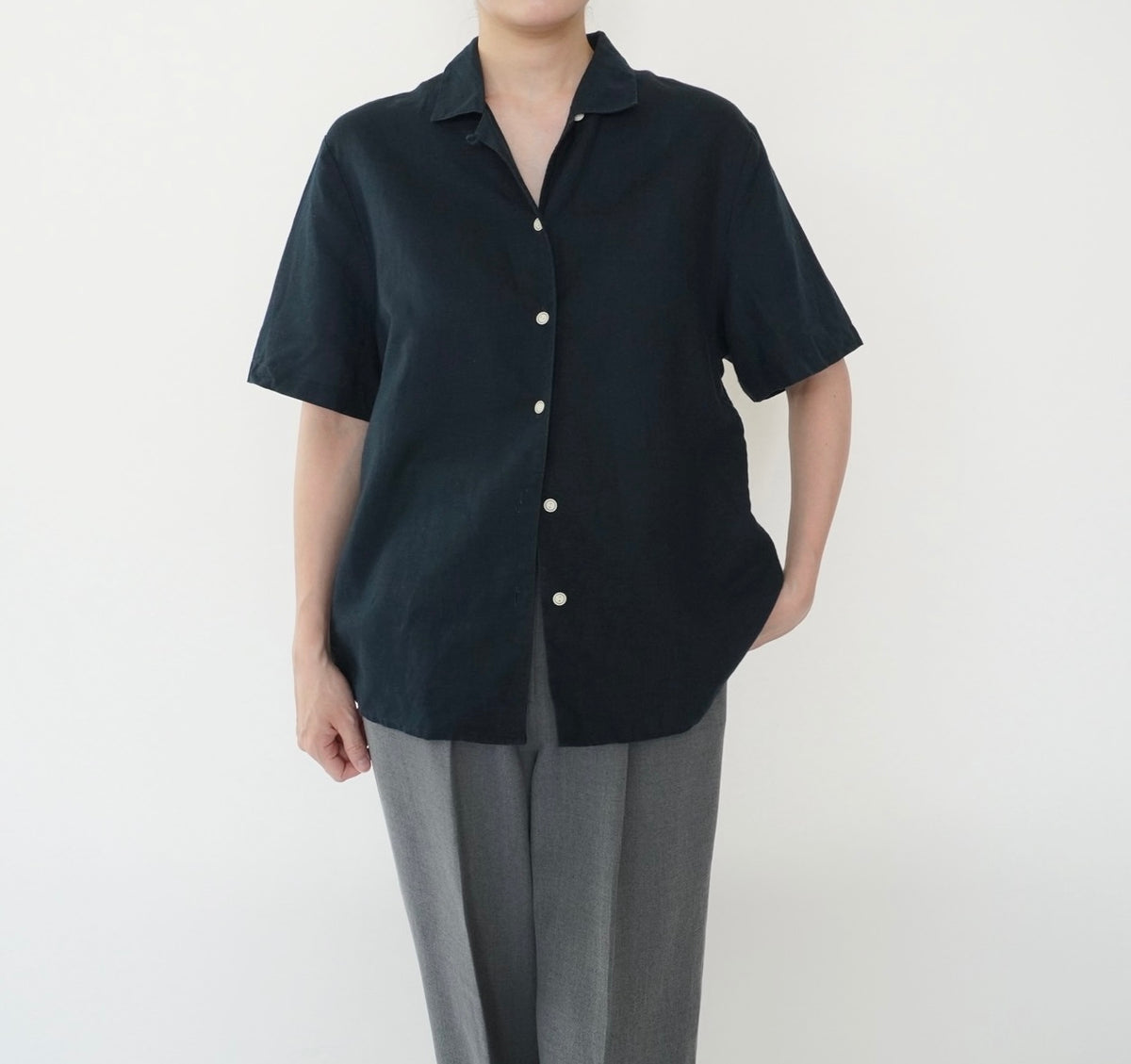 90s Navy Linen Shirt