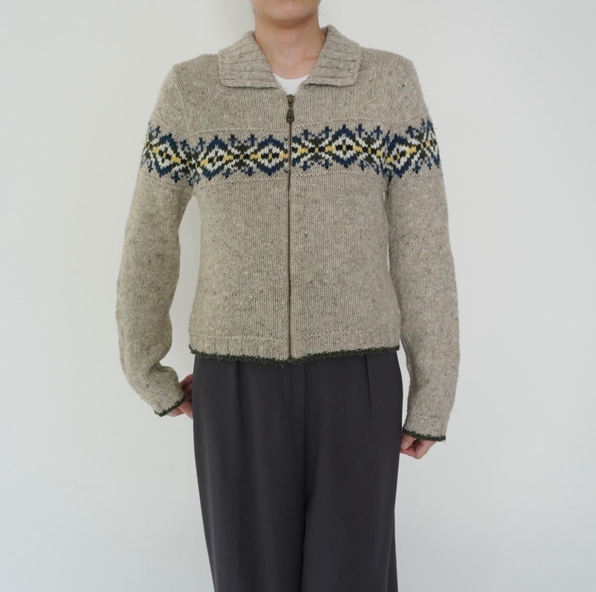 90s Pattern Zip Knit Made in USA
