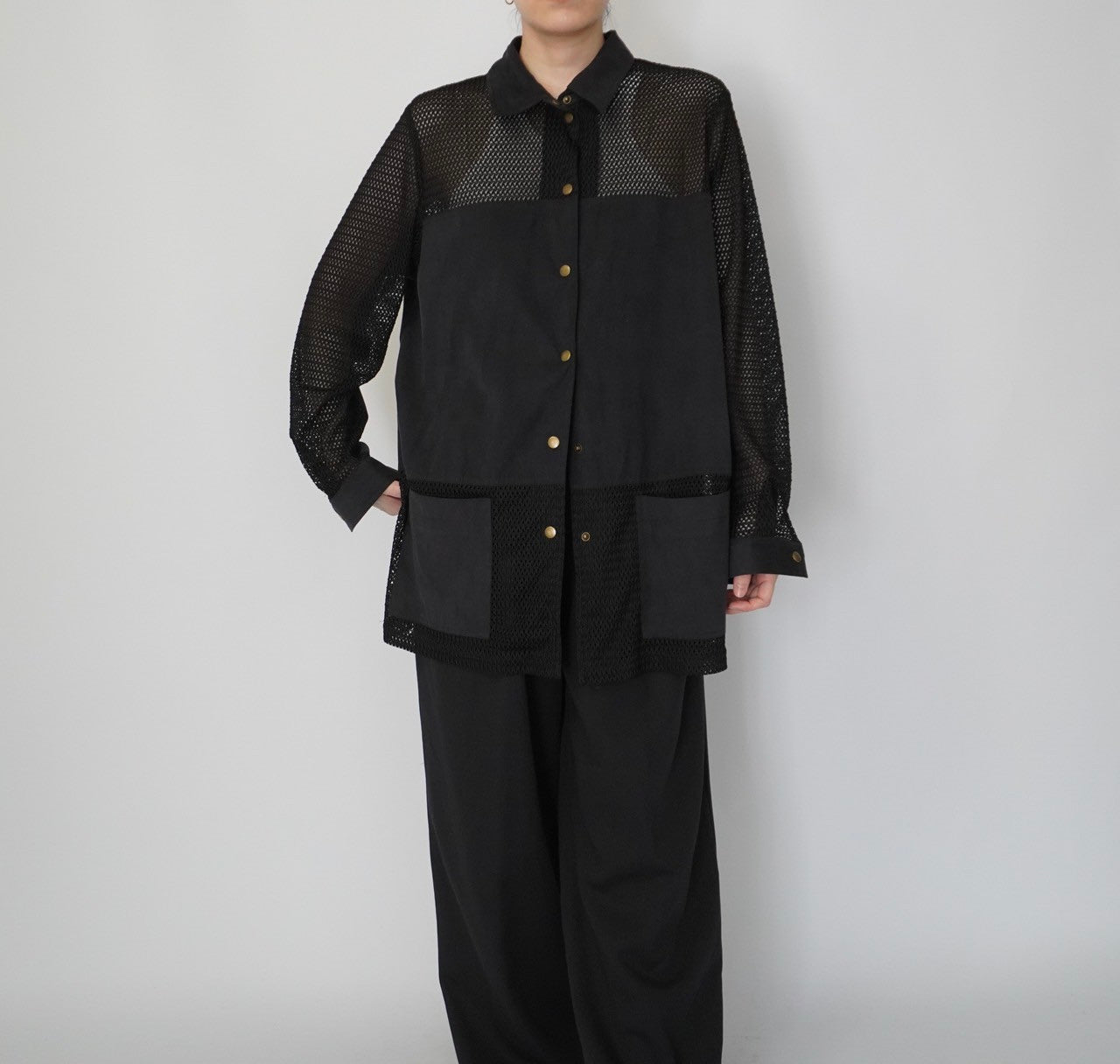 90s Black Mesh Design Shirt, Jacket