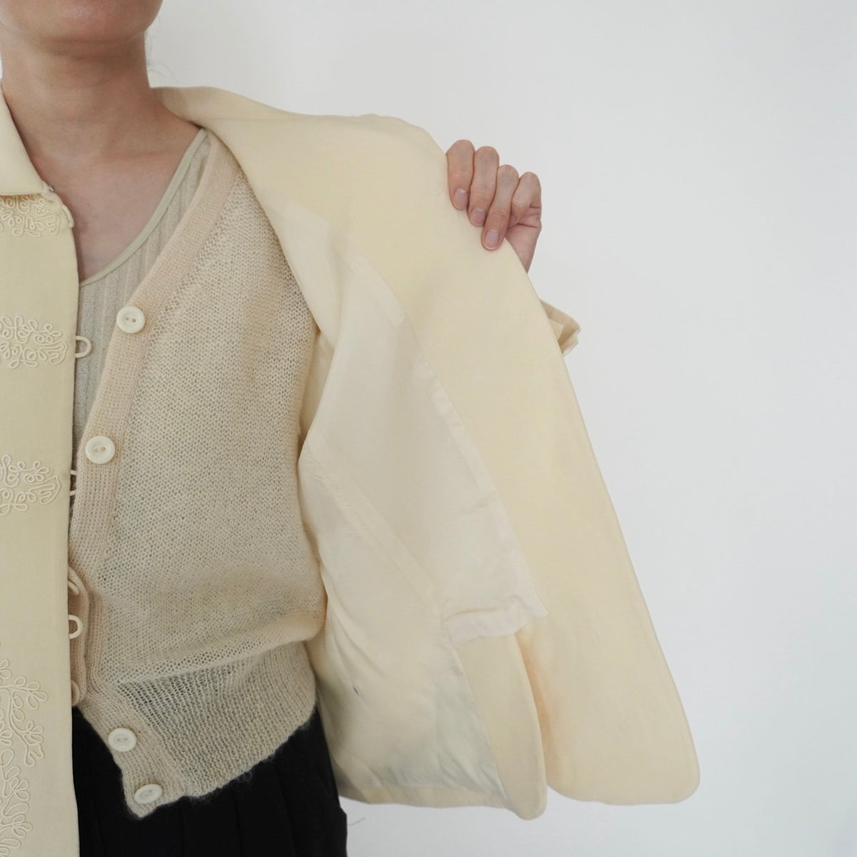 90s Cord Lace Design Silk Jacket