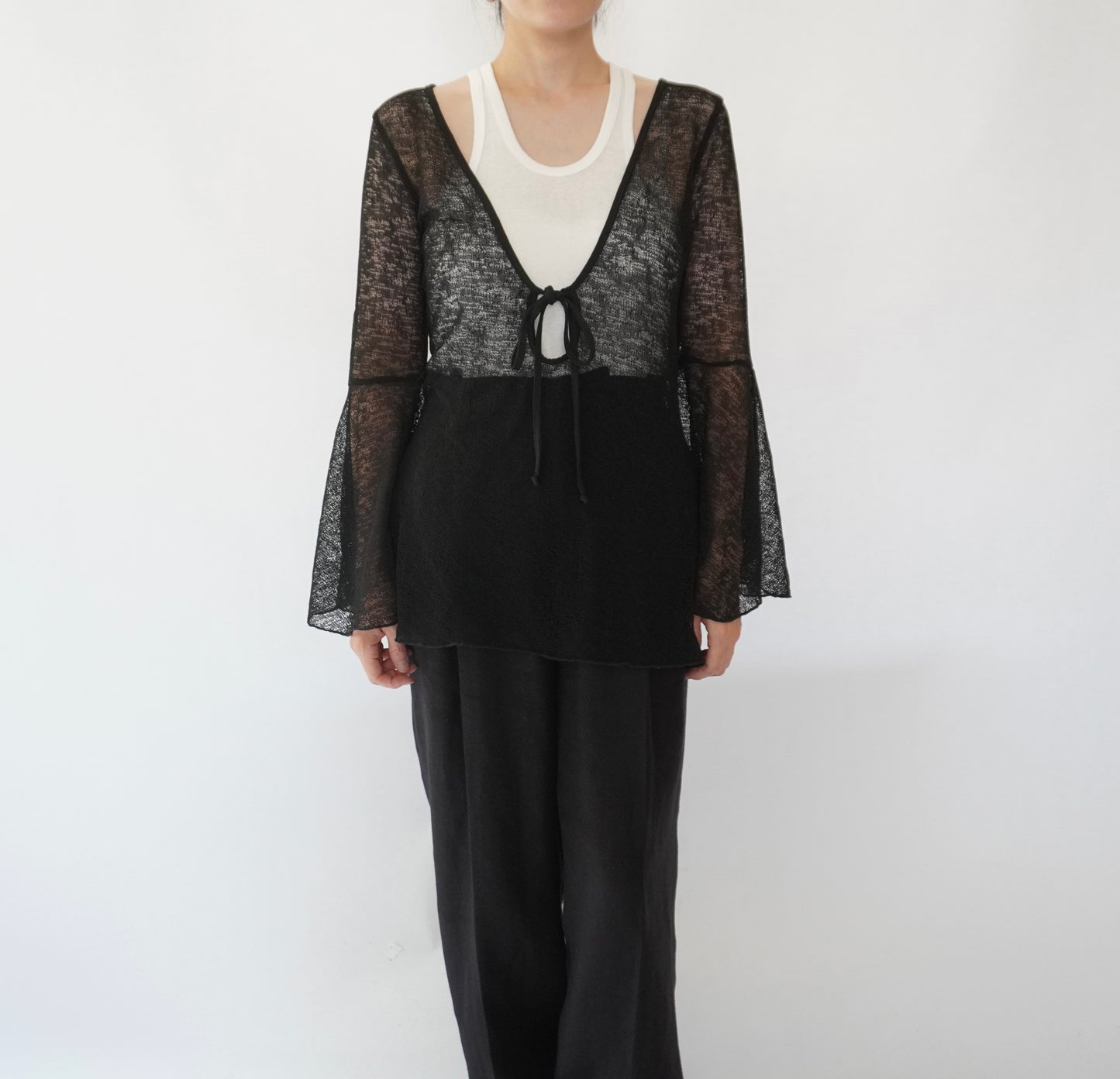90s Black Sheer Design Top