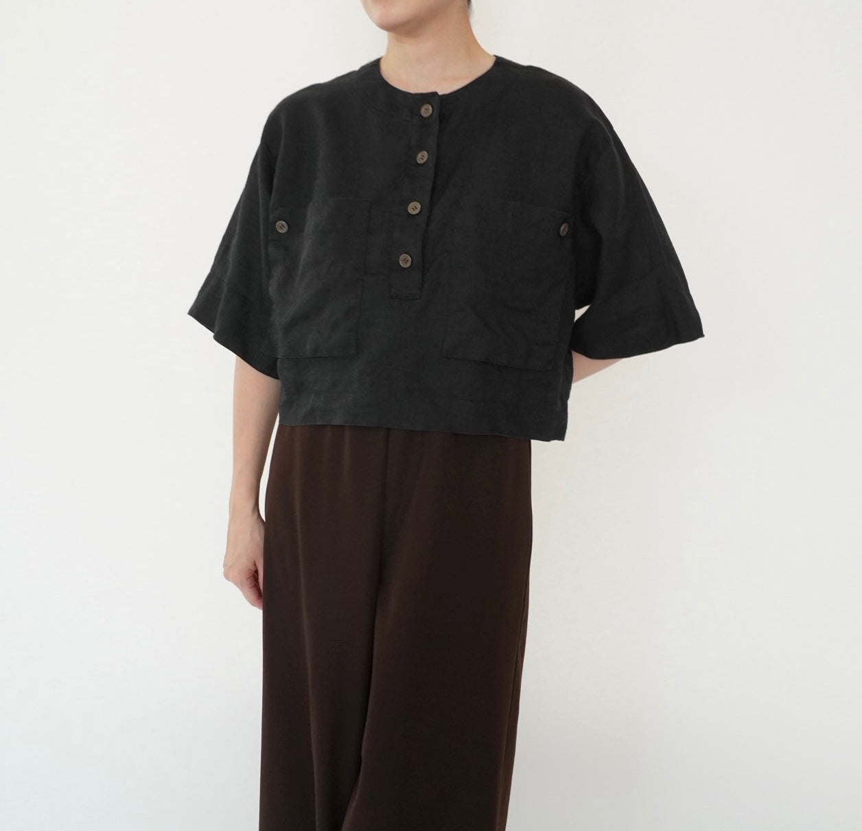 90s Linen Cropped Blouse