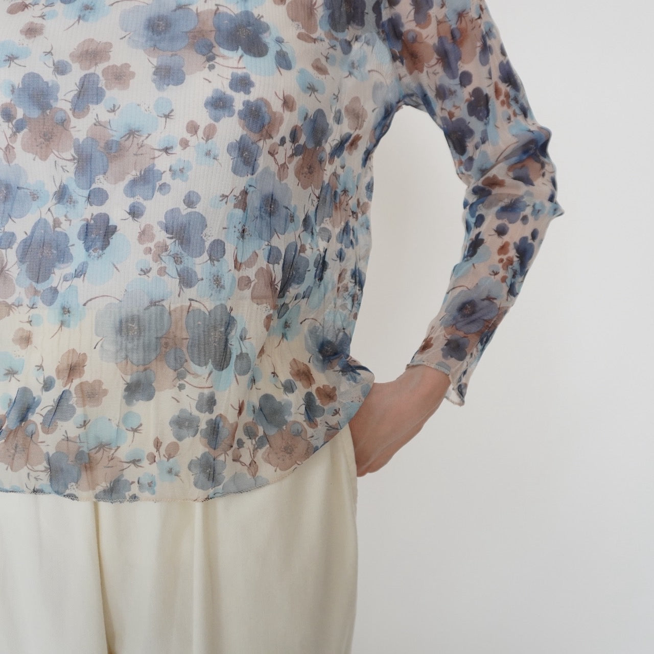 90s Floral Print Sheer Top