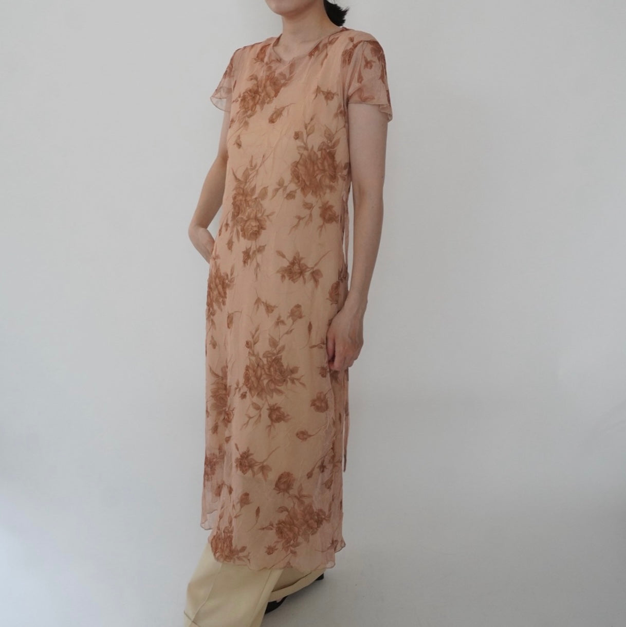 90s Printed Sheer  Maxi Dress