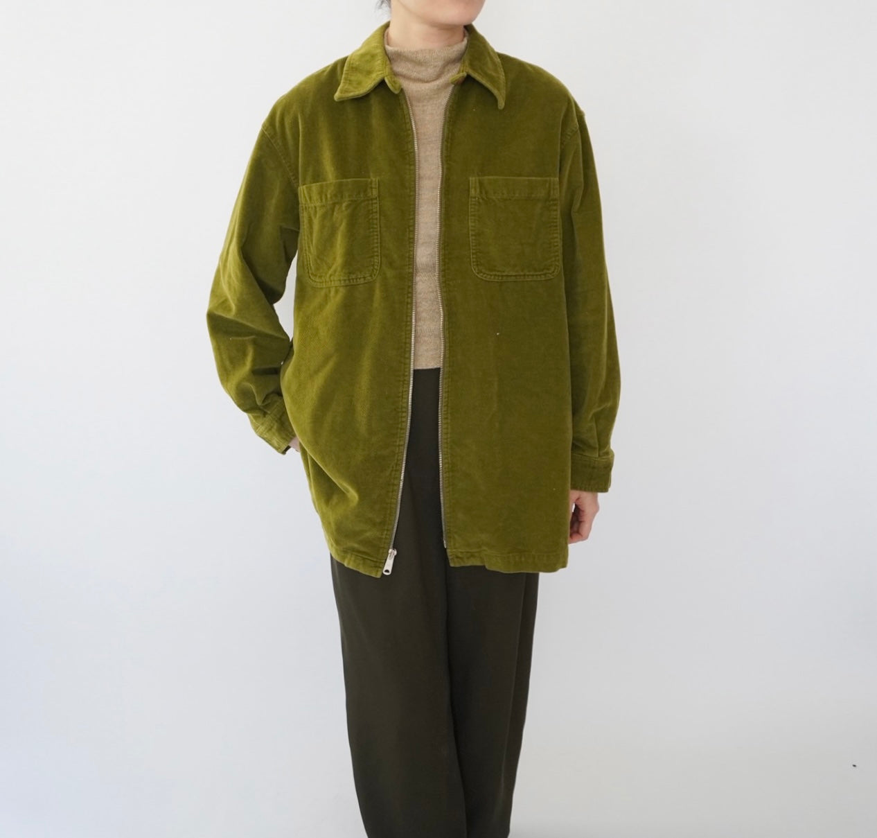 90s Velour Zip Shirt Jacket