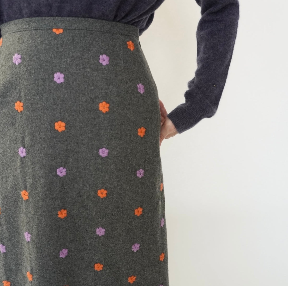 90s Wool Embroidery Maxi Skirt Made in Italy