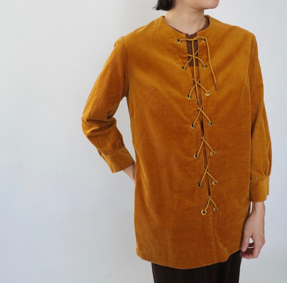60s Lace Up Corduroy Top