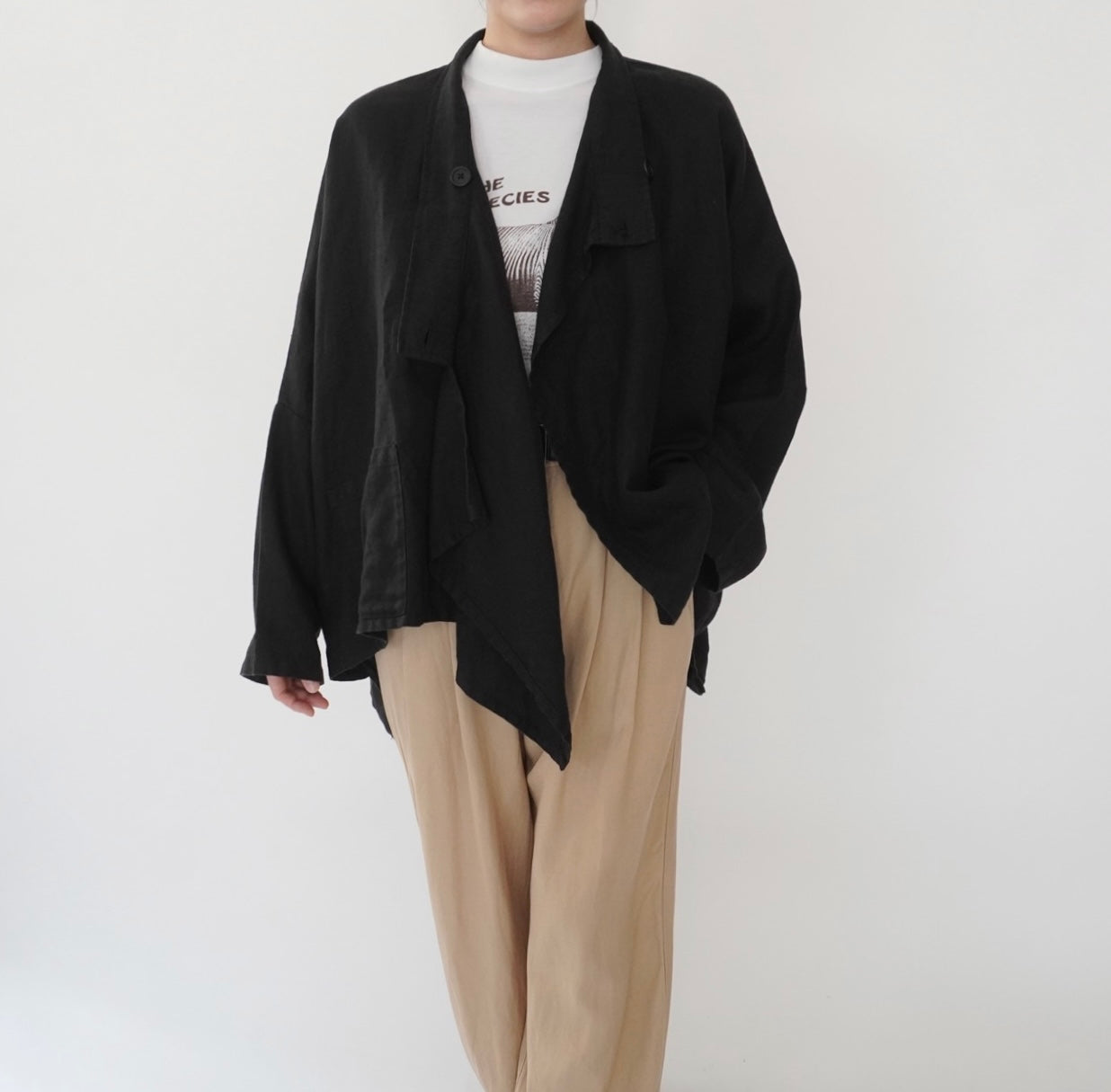 90s Black Linen Design Jakcet