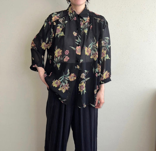 90s Printed Sheer Blouse