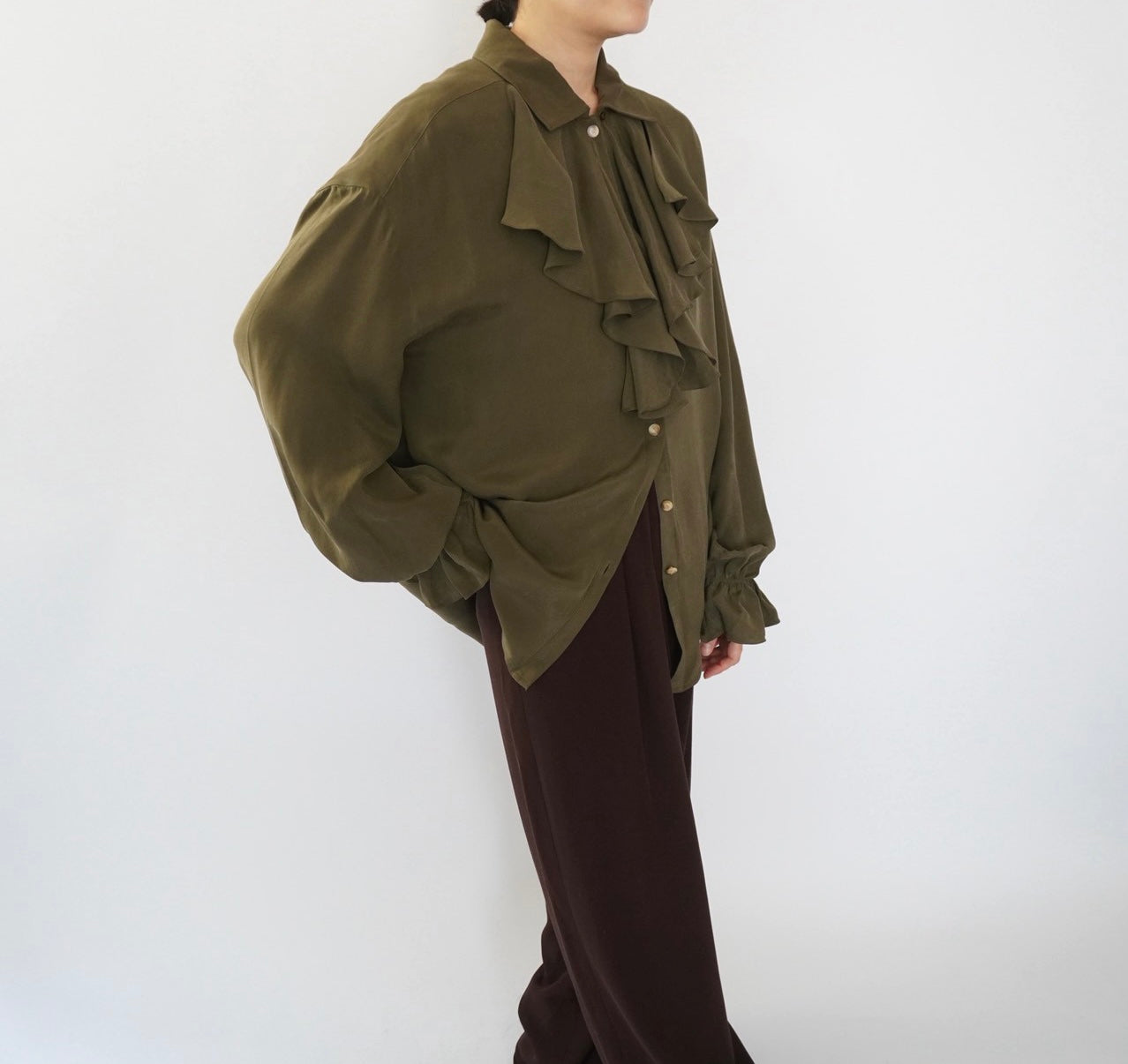 90s Ruffle Design Silk Shirt