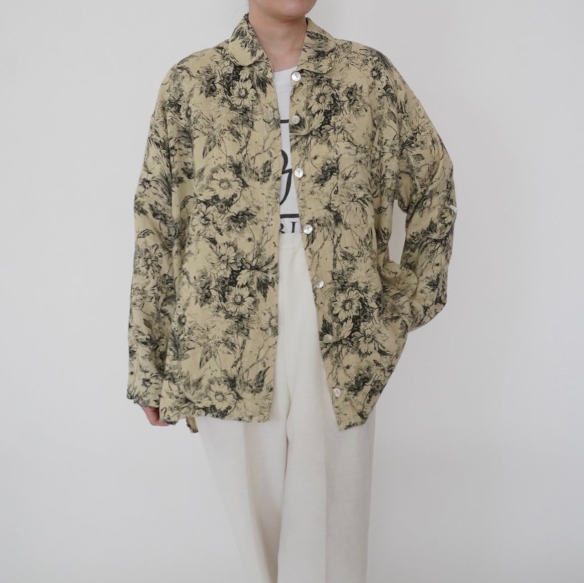 90s Floral Print Linen Shirt,Jacket Made in USA